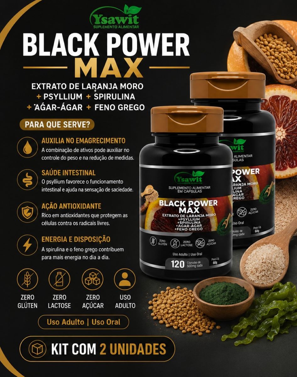 2 Suplementos Black Power Max Fórmula Alta Potência 2x120 Caps