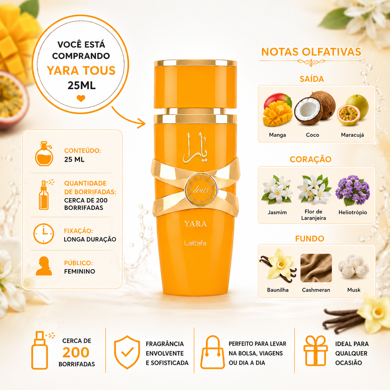 Yara Tous 25 Ml Fragrância Exclusiva Toque Floral Cremoso