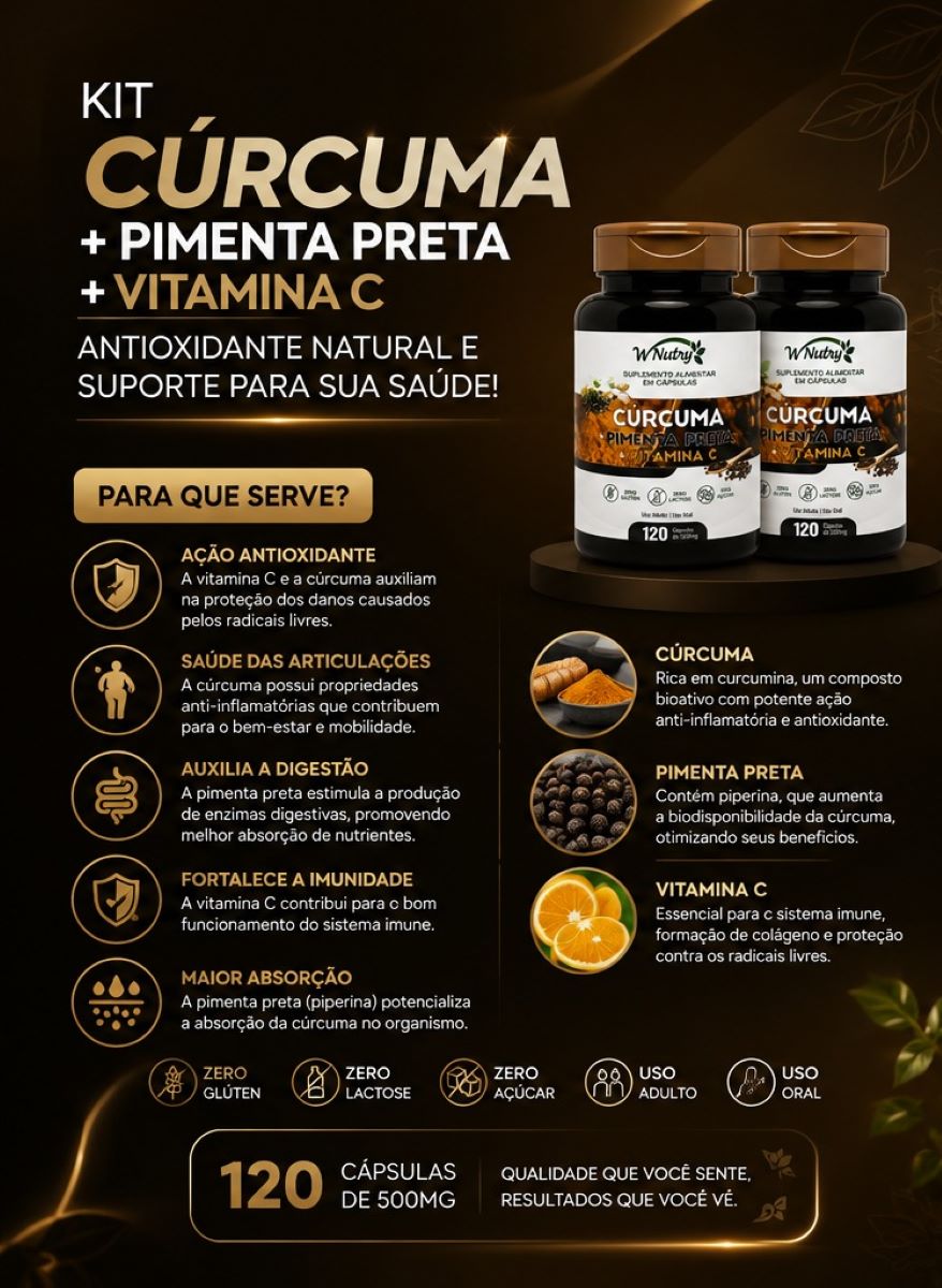 2 Suplementos Cúrcuma + Pimenta Preta + Vitamina C 2x120 Caps