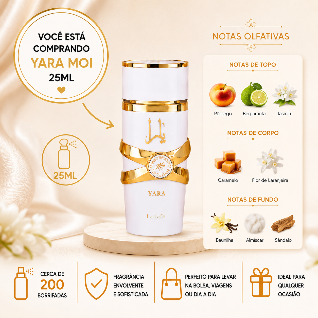 Yara Moi 25 Ml Perfume Spray Aroma Cremoso Elegância Marcante