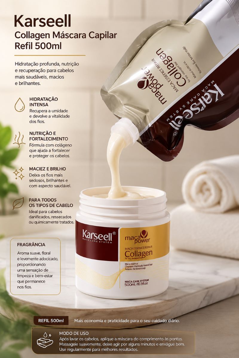 Karseell Collagen 500ml Hidratação Capilar Profissional Plus