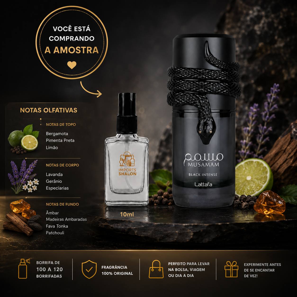 Mussamam Black 10ml Perfume Masculino de Alto Padrão