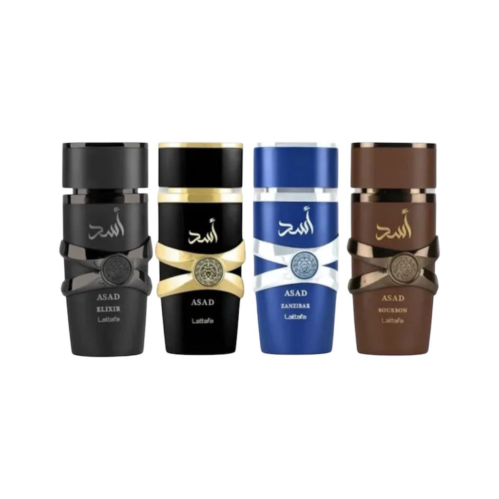 Kit Asad Collection 4 Perfumes 25ml Zanzibar Black Elixir Bourbon Intenso Luxo