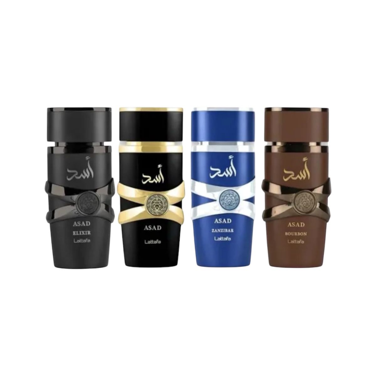 Kit Asad Collection 4 Perfumes 25ml Zanzibar Black Elixir Bourbon Intenso Luxo