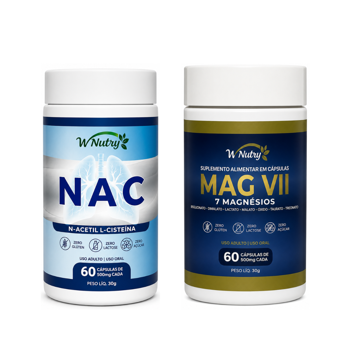 Kit Saúde e Vitalidade NAC+Mag7 Suplementos Naturais 60 Cáps