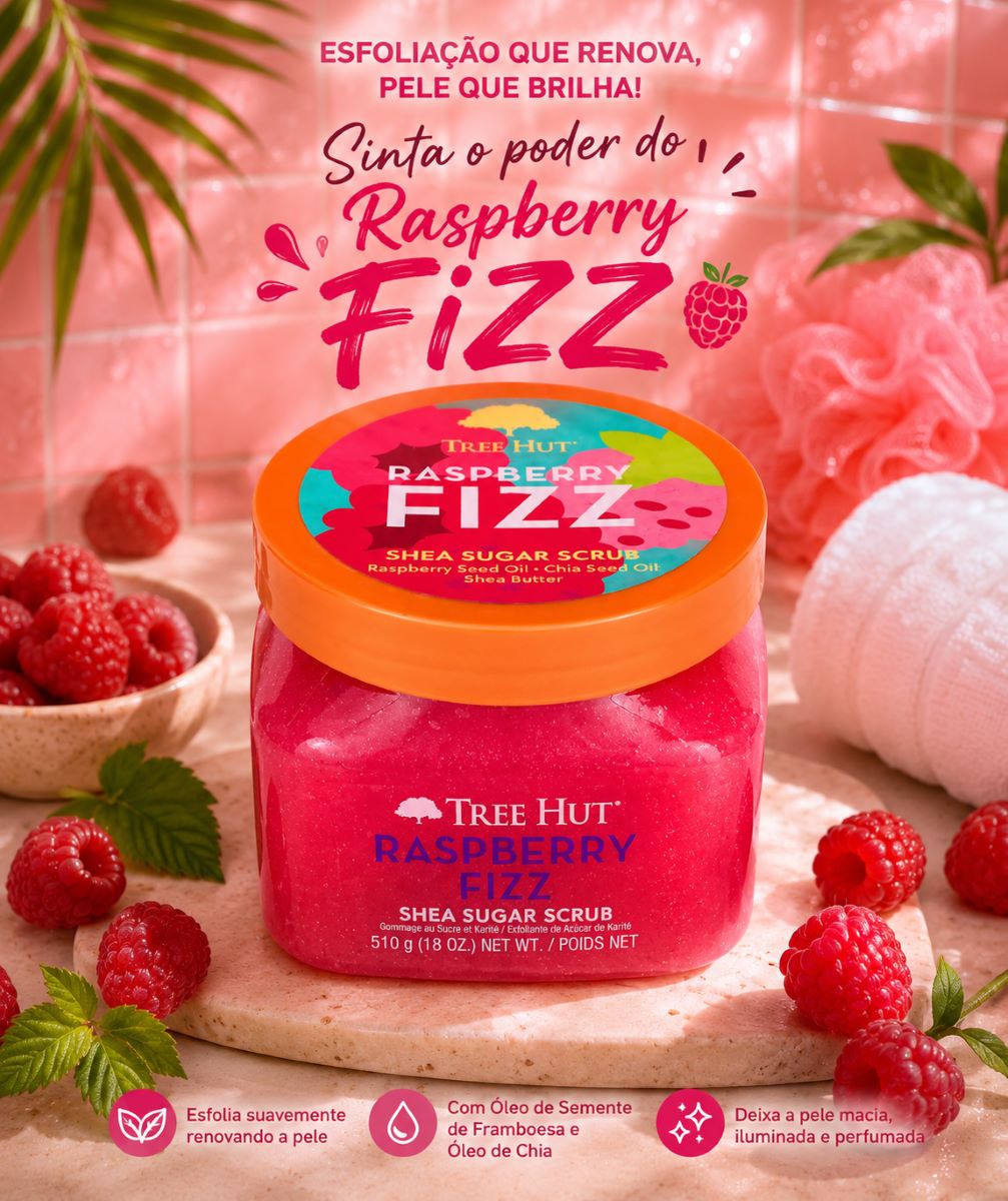 Tree Hut Raspberry Fizz Esfoliante Corporal Aroma Frutado 510g