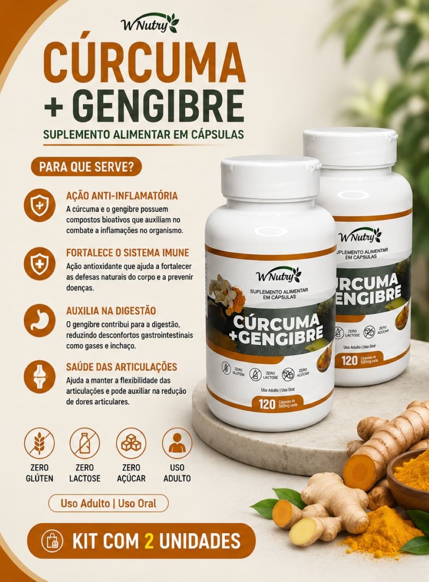 2 Suplementos Cúrcuma + Gengibre Wnutry 2x120 Caps Poder Natural