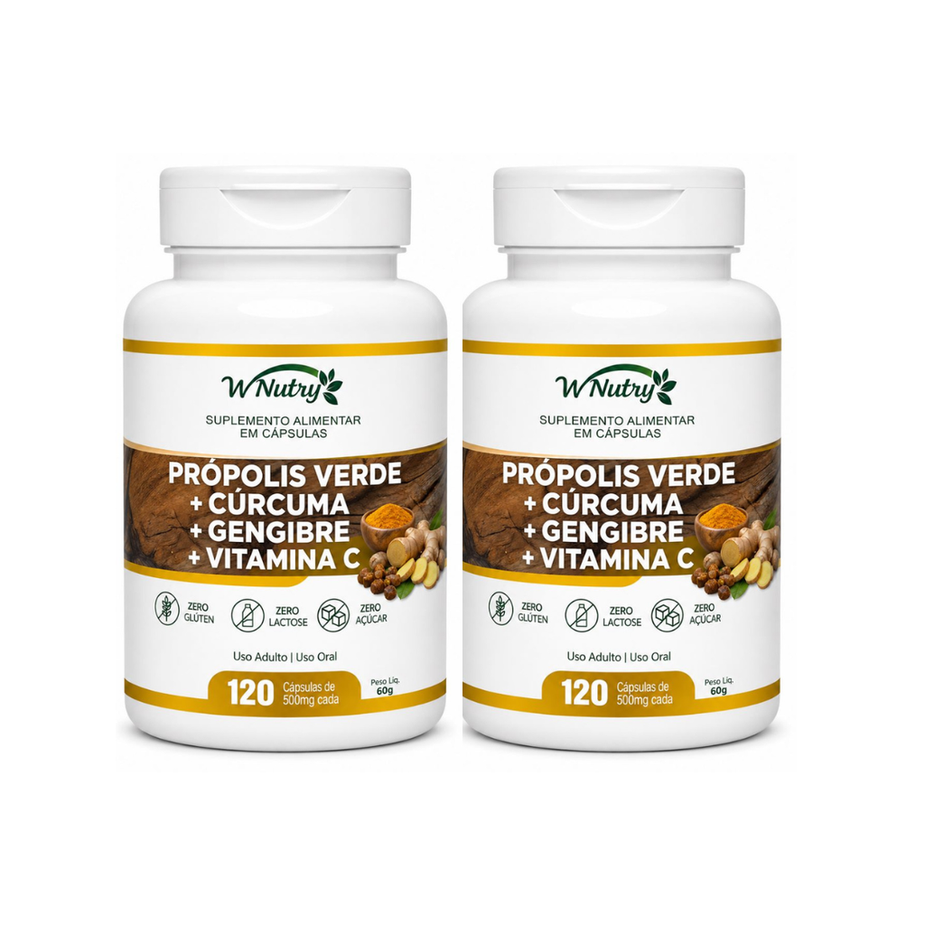 2 Suplementos Própolis Verde + Cúrcuma e Gengibre Vitamina