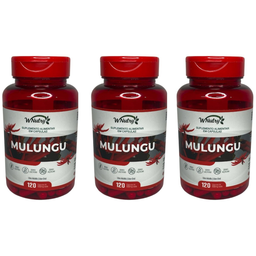 3 Suplementos Mulungu 120 Cápsulas Relaxamento Natural