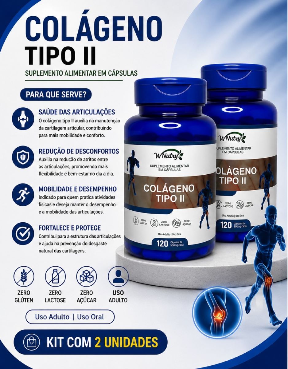 2 Suplementos Colágeno Tipo-2 2x120Cáps Articulações Mobilidade