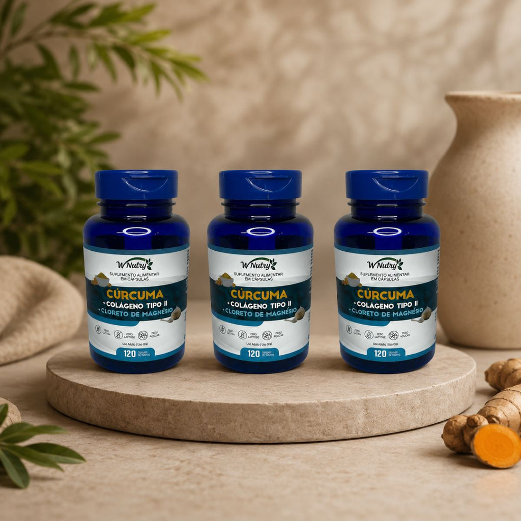 Kit 3 Suplementos Cúrcuma Colágeno Tipo-2 Magnésio 120 Caps