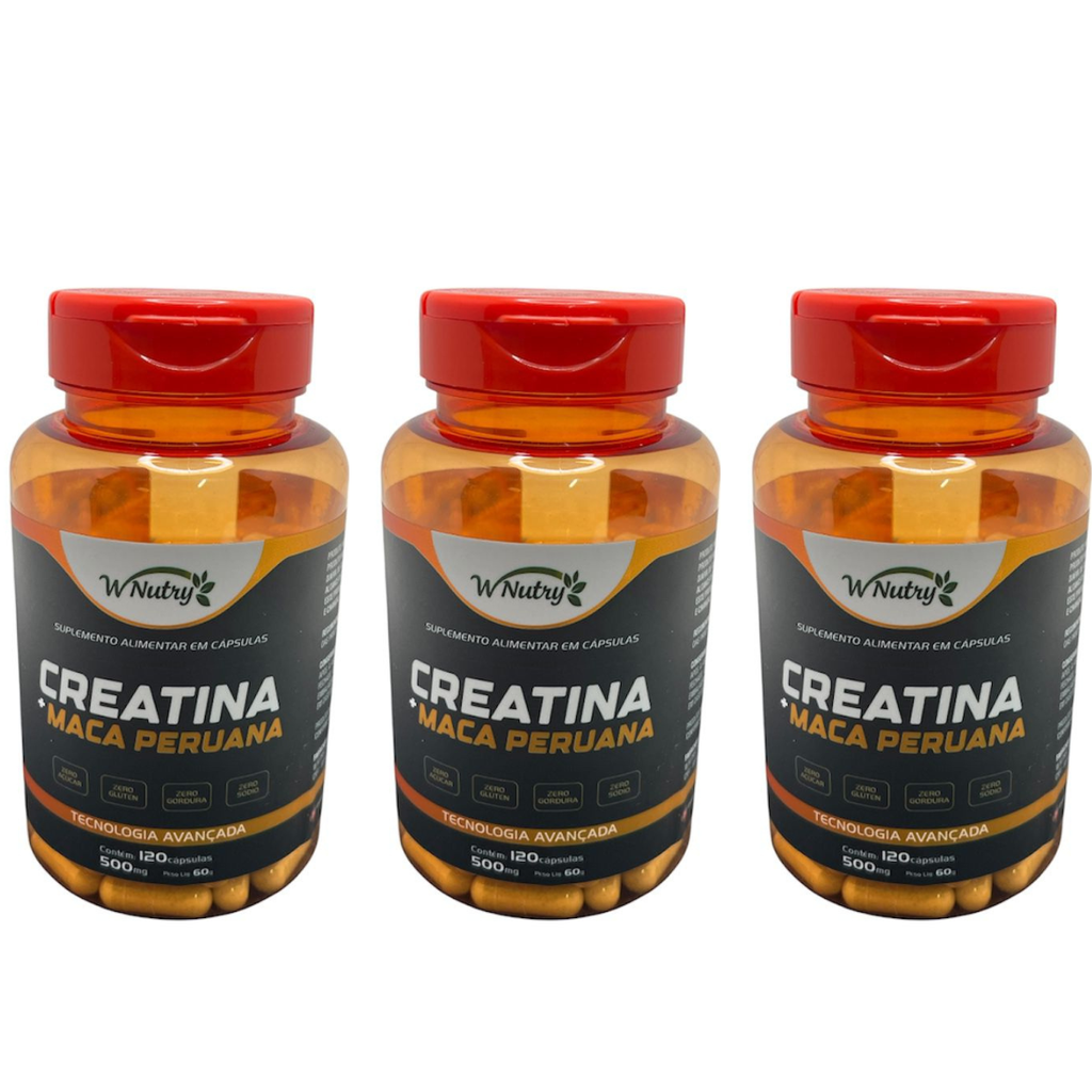 3 Suplementos Creatina + Maca Peruana Força Energia