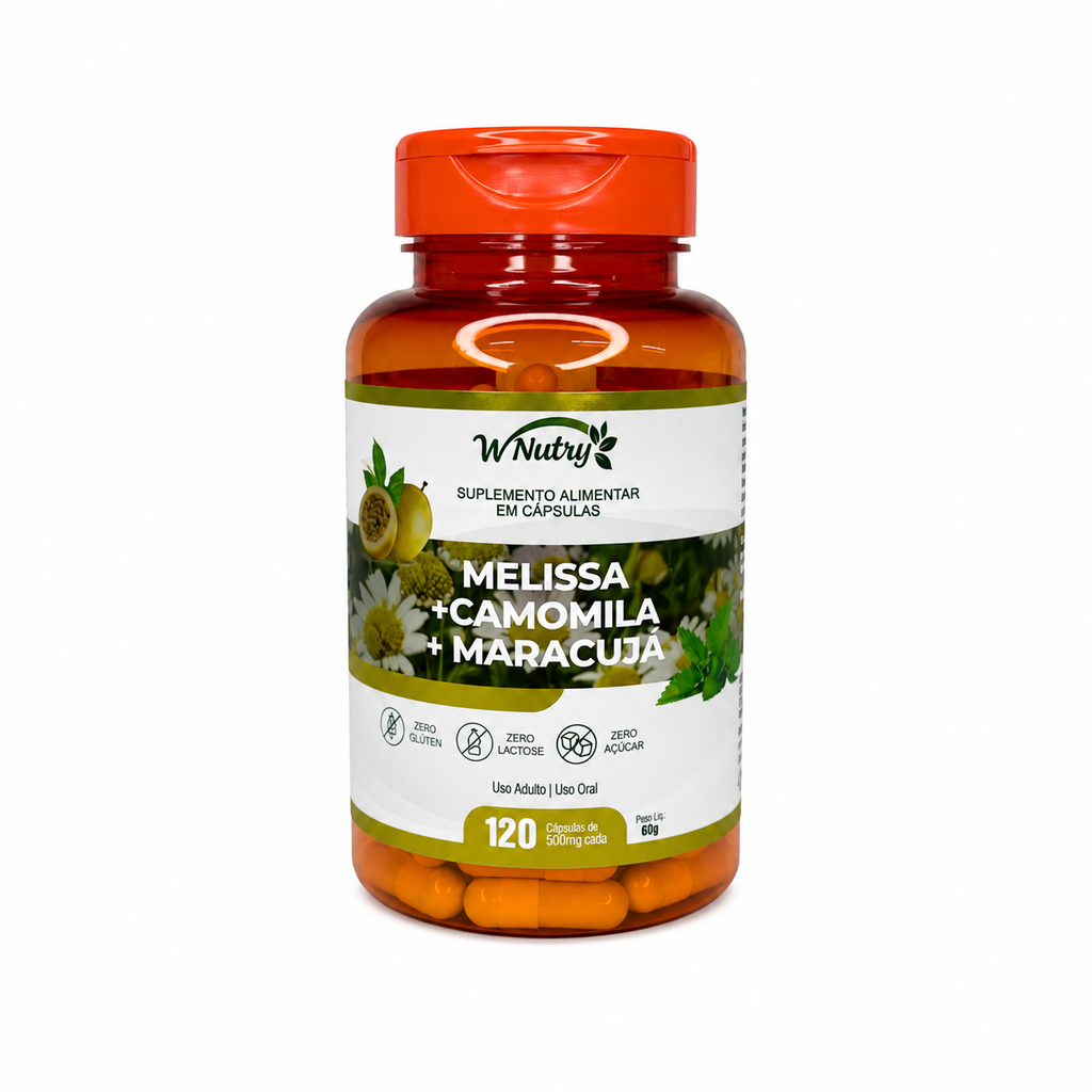 Suplemento Melissa Camomila Maracujá 120 Cápsulas Relaxamento Natural