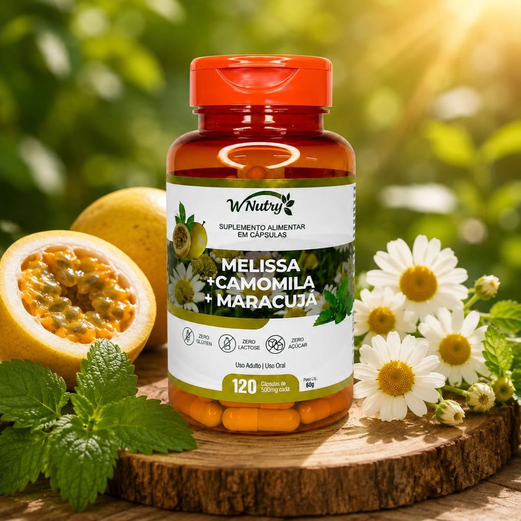Suplemento Melissa Camomila Maracujá 120 Cápsulas Relaxamento Natural