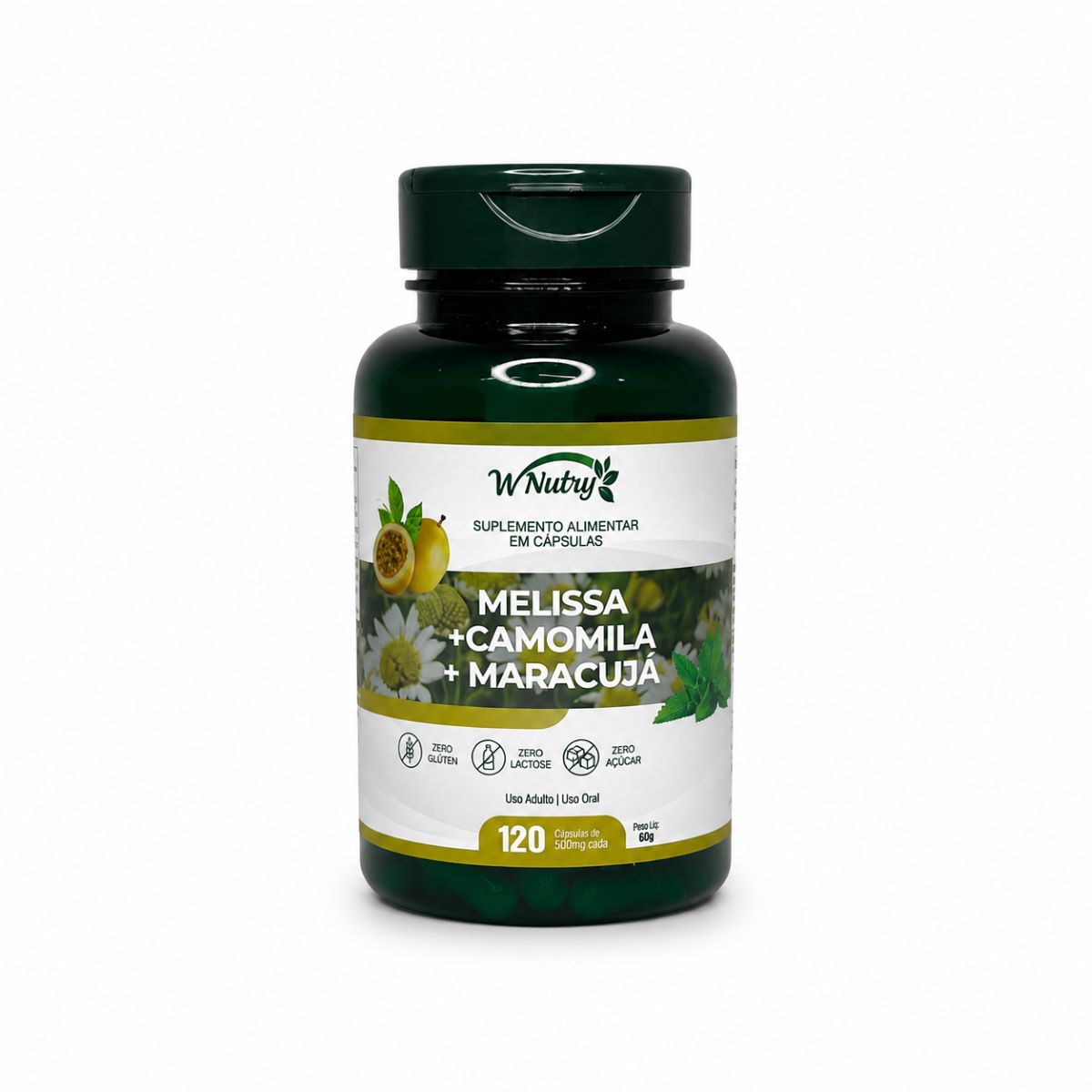 Suplemento Melissa Camomila Maracujá 120 Cápsulas Relaxamento Natural