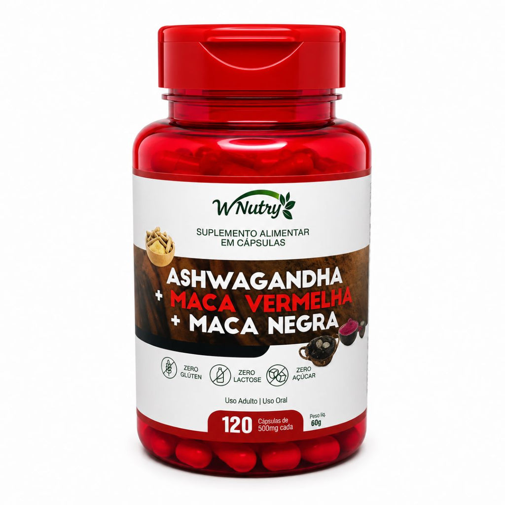Suplemento Ashwagandha + Maca Negra E Vermelha Energia Máxima
