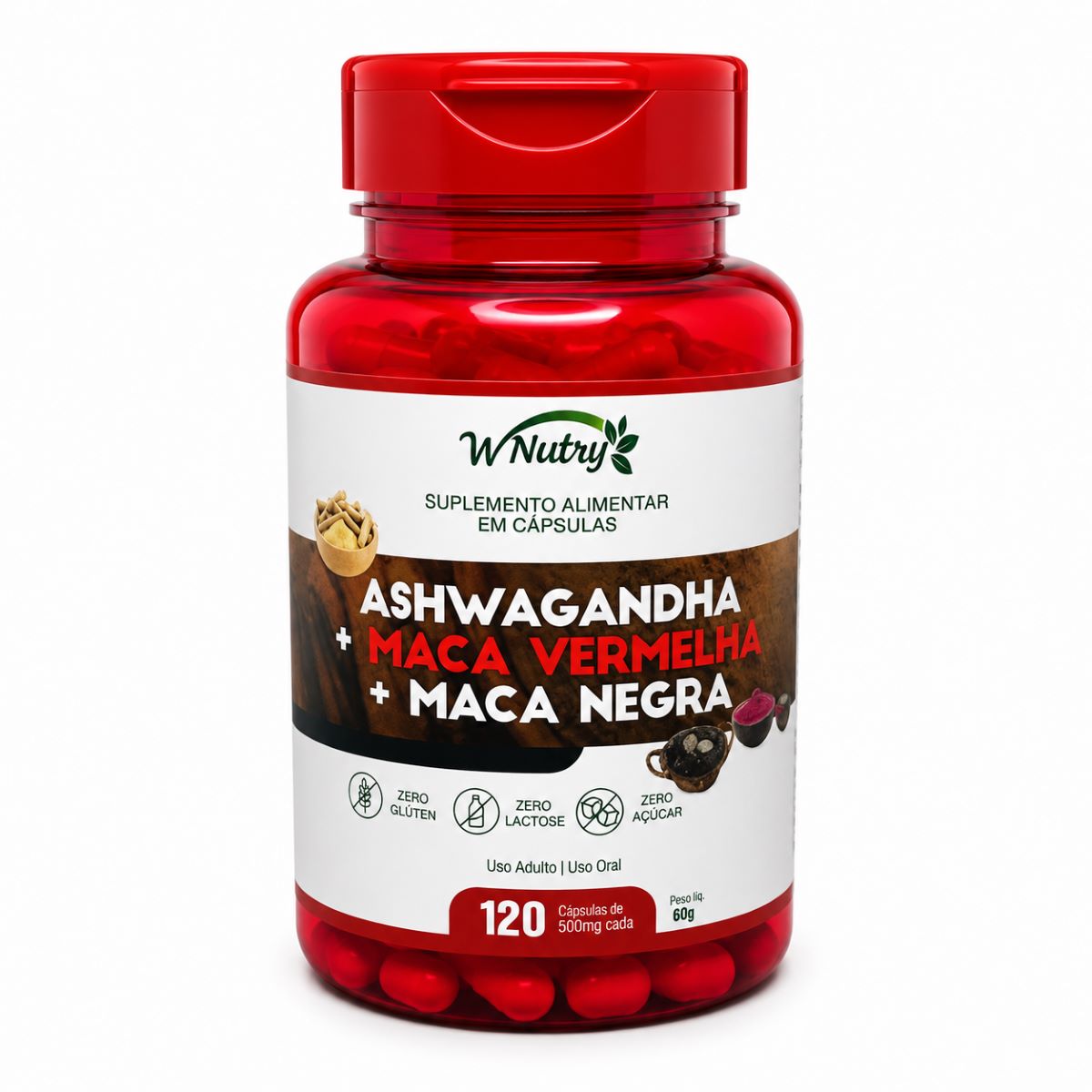 Suplemento Ashwagandha + Maca Negra E Vermelha Energia Máxima