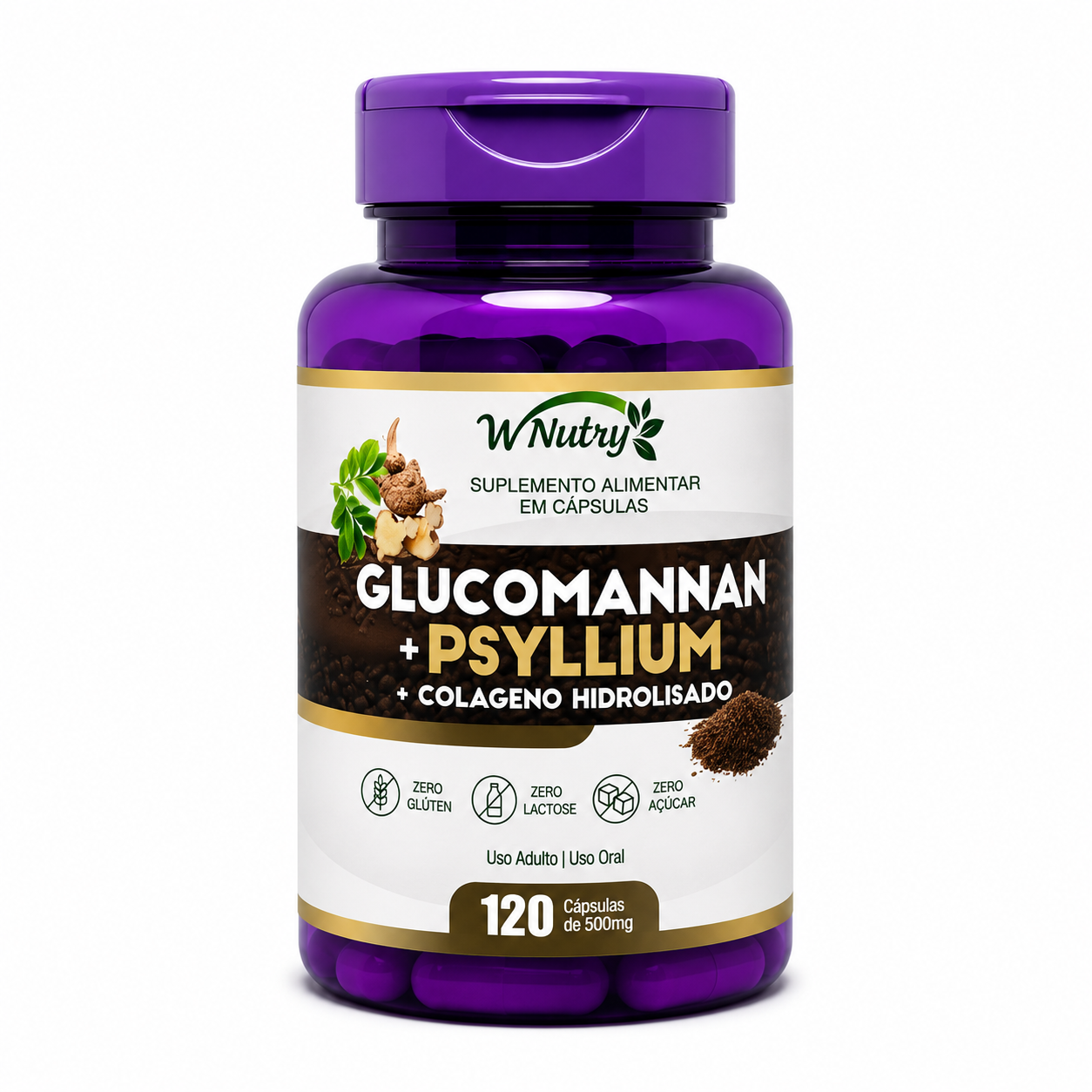 Suplemento Glucomannan + Psyllium + Colágeno Hidrolisado Premium 120 Caps
