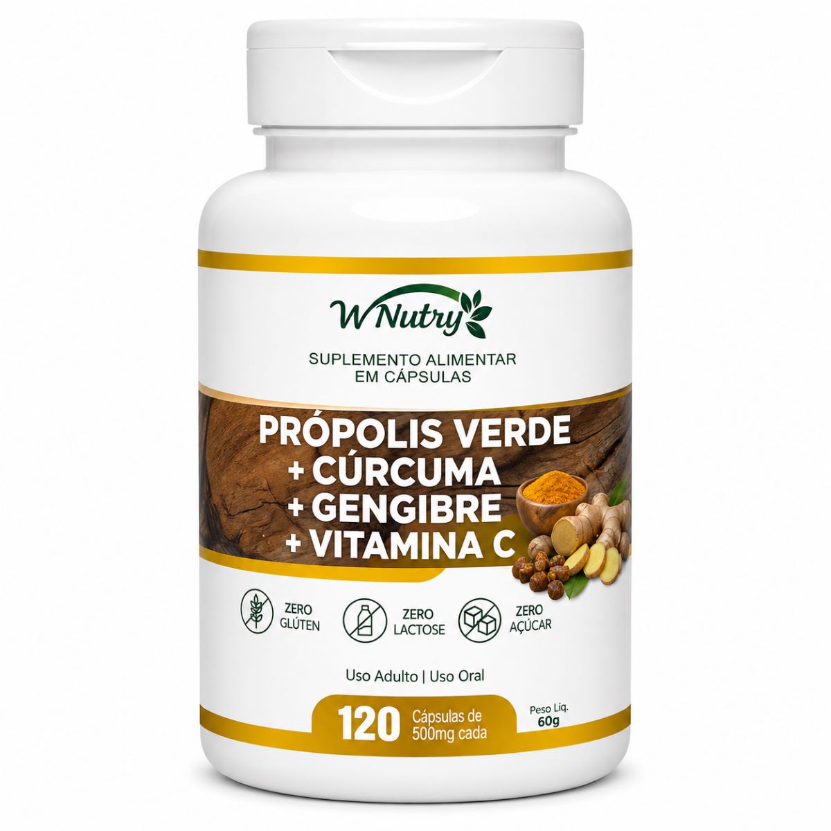 Suplemento Própolis Verde Cúrcuma Gengibre Vitamina C 120 Caps Premium