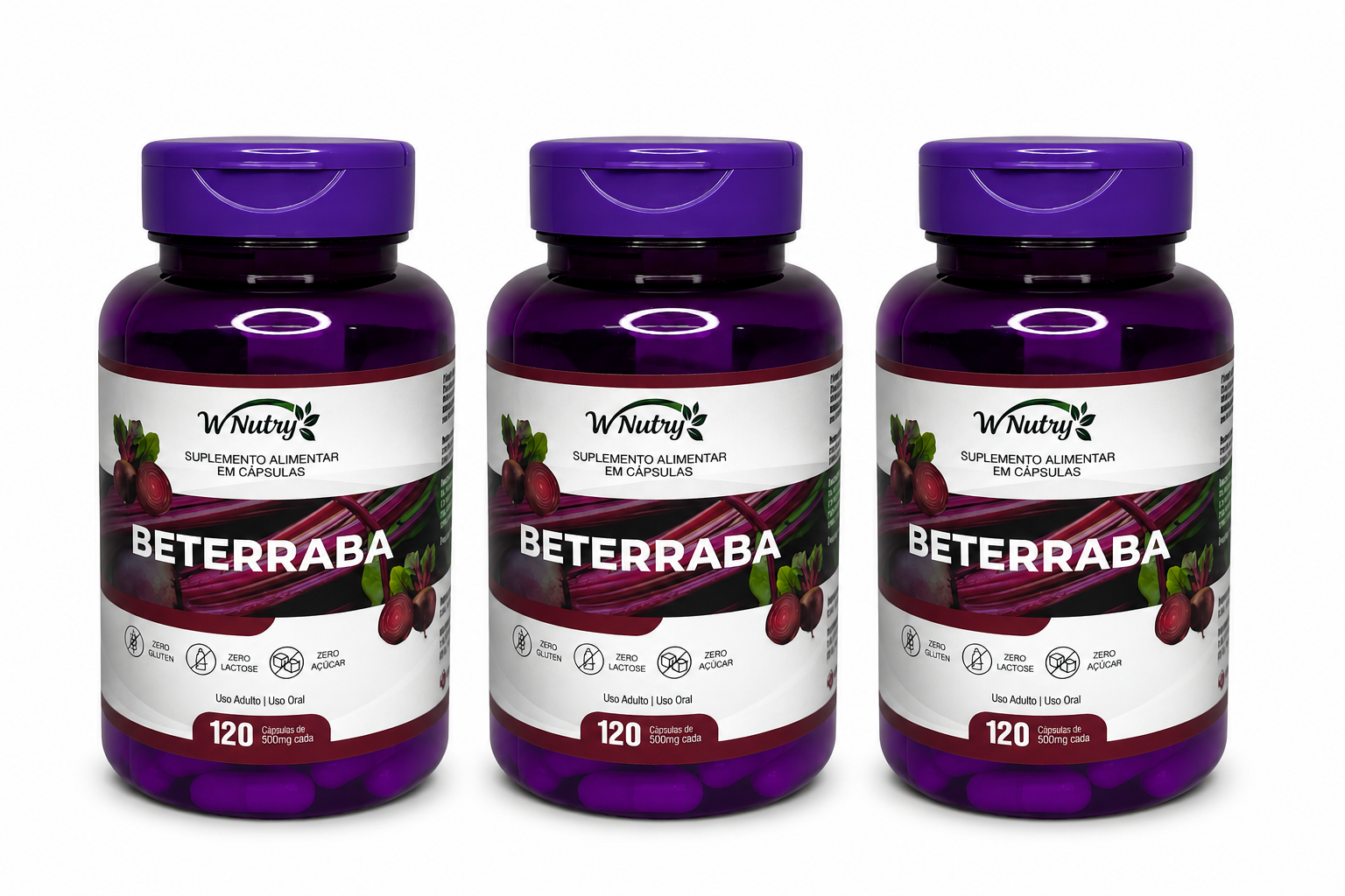 Kit 3 Suplementos De Beterraba 3x120 Cáps Energia Circulação