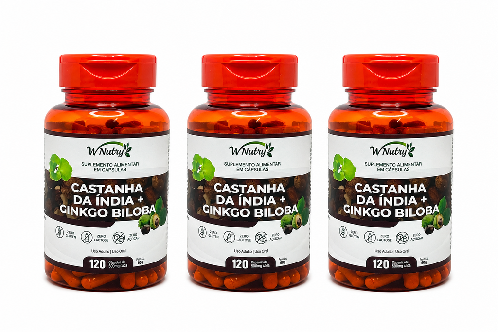 Kit 3 Castanhas Da Índia + Ginkgo Biloba Circulação Power Suplemento