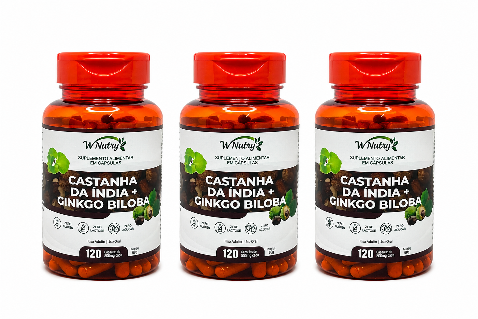 Kit 3 Castanhas Da Índia + Ginkgo Biloba Circulação Power Suplemento