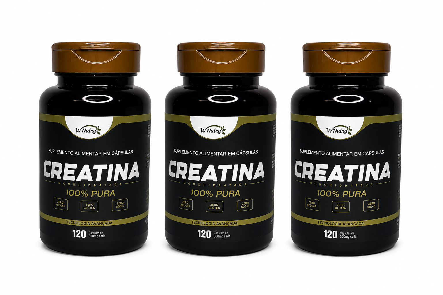 3 Suplementos Creatina  3x120 Cáps Monohidratada 100% Pura