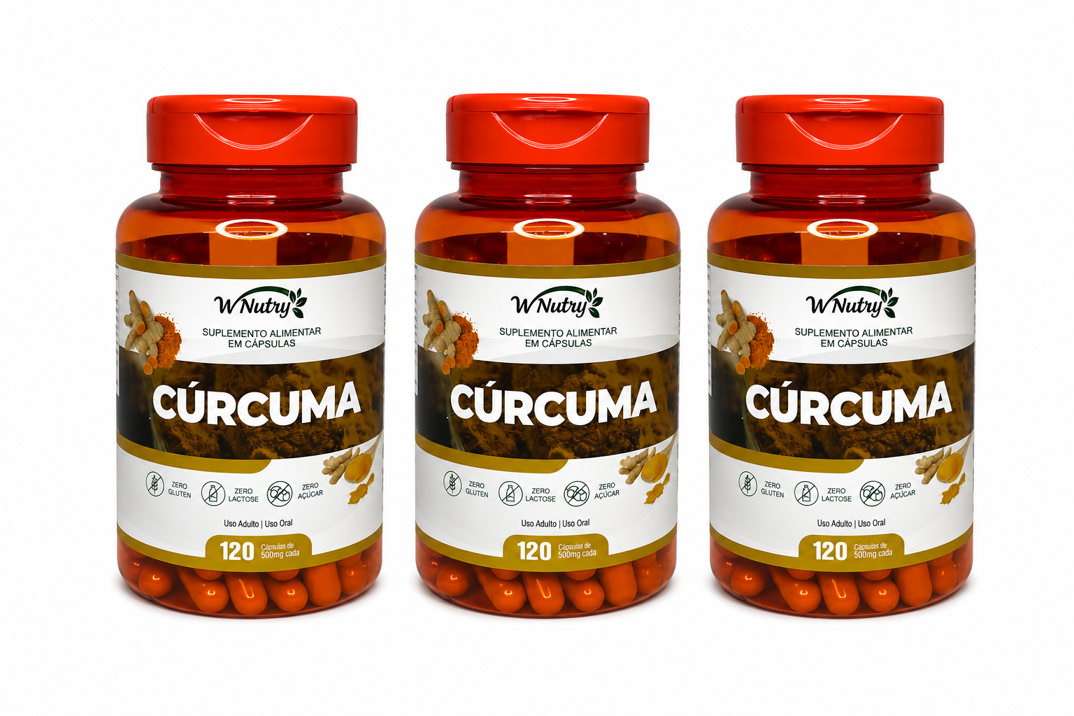3 Suplementos Cúrcuma 3x120 Cáps Wnutry Antioxidante Natural