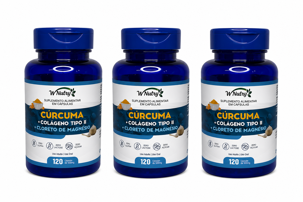 Kit 3 Suplementos Cúrcuma Colágeno Tipo-2 Magnésio 120 Caps