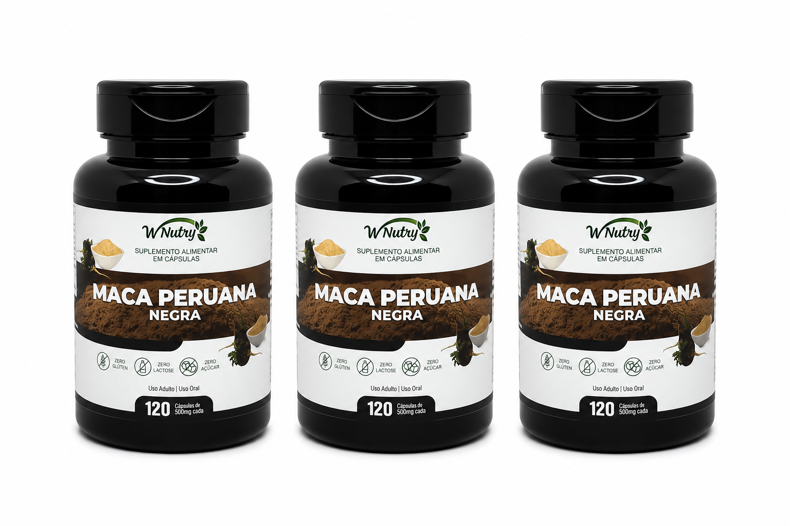 3 Suplementos Maca Peruana Negra Fórmula Premium Alta Potência 120 Caps