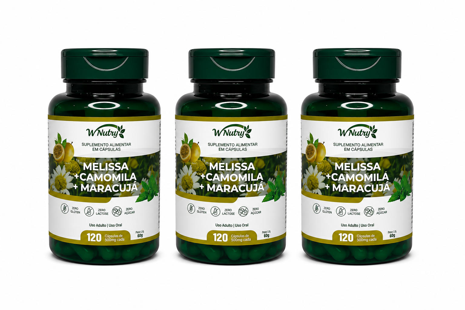 3 Suplementos Melissa Camomila Maracujá Relaxamento Natural