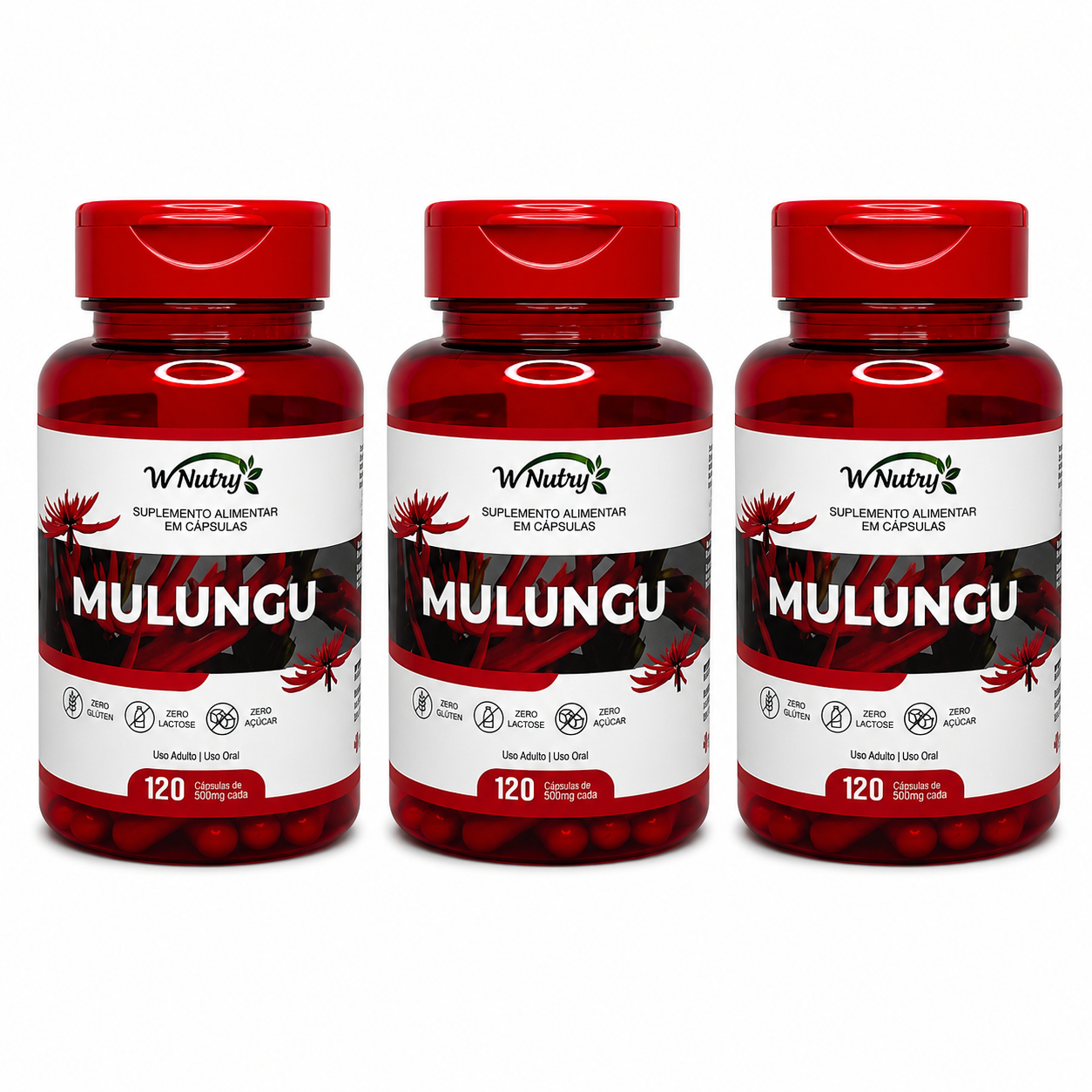 3 Suplementos Mulungu 120 Cápsulas Relaxamento Natural