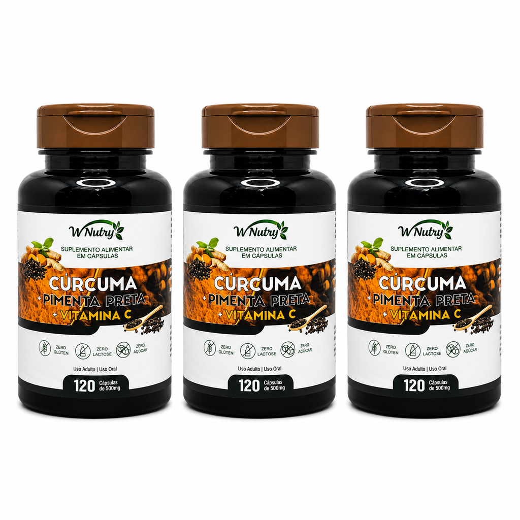 3 Suplementos Cúrcuma + Pimenta Preta + Vitamina C 3x120 Caps