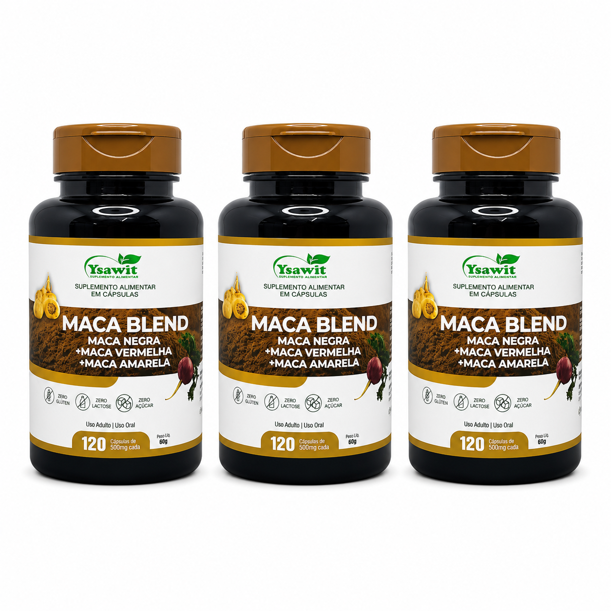 Kit De 3 Suplementos Maca Blend Fórmula Extrema Alta Potência 120 Caps