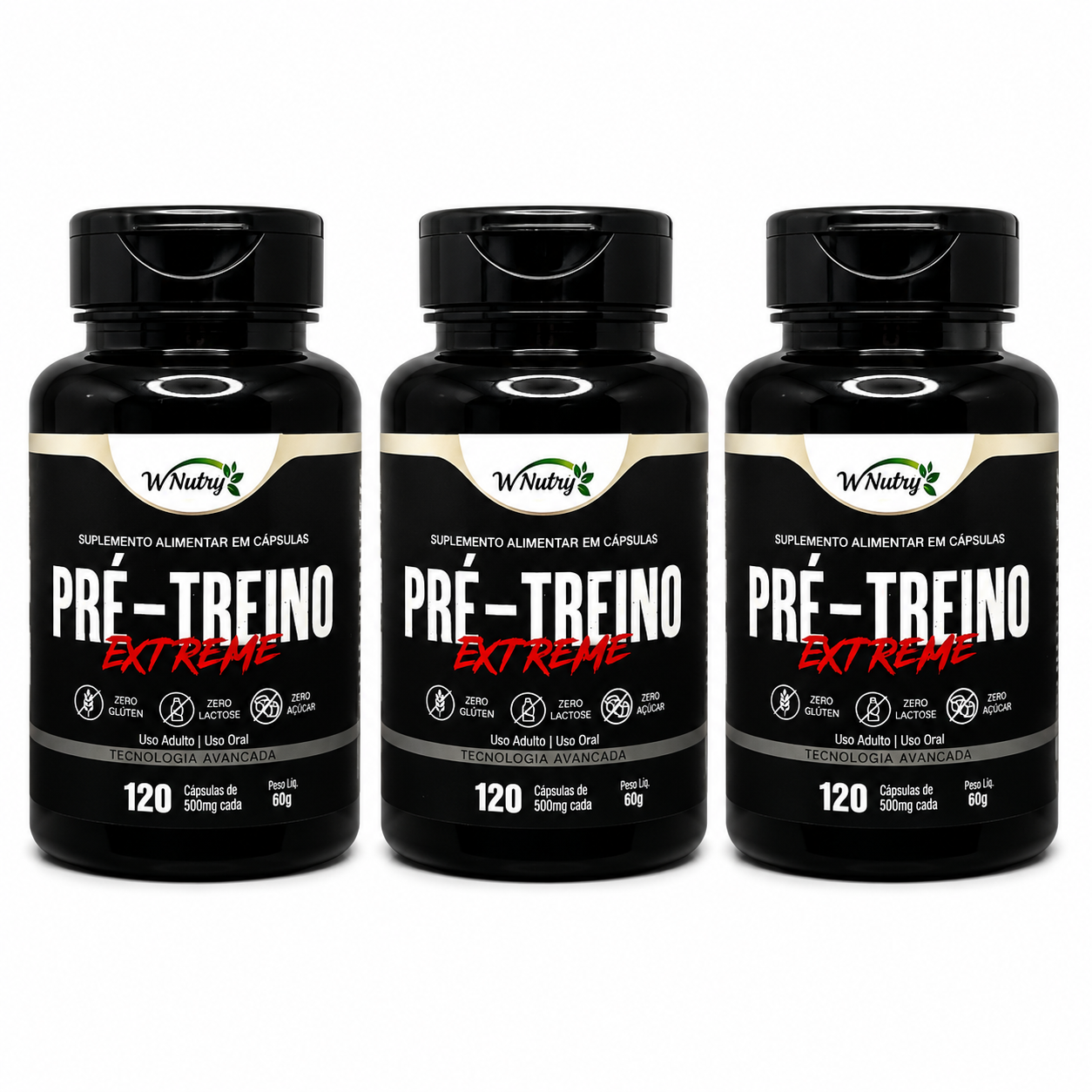 3 Suplementos Pré-Treino Fórmula Premium Alta Potência 3x120 Caps