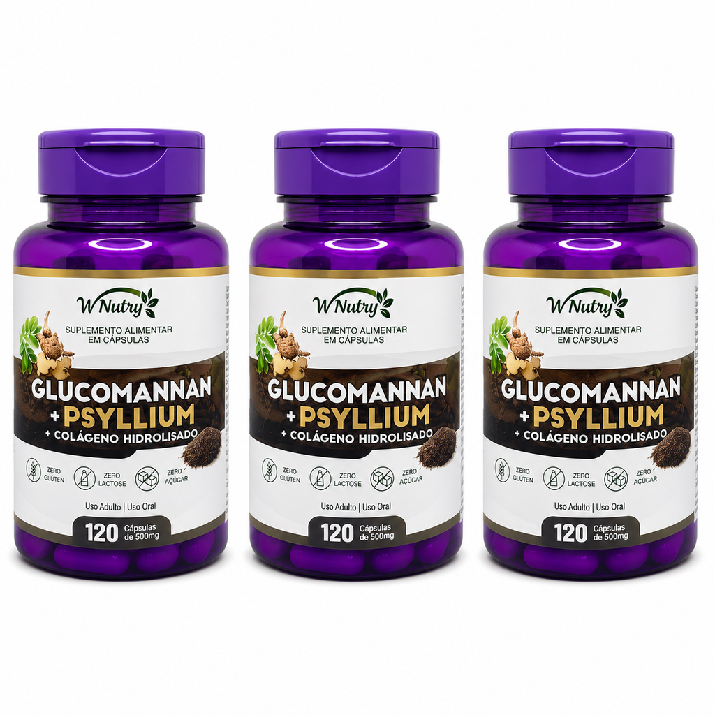 3 Suplementos Glucomannan + Psyllium + Colágeno Hidrolisado 120 Caps