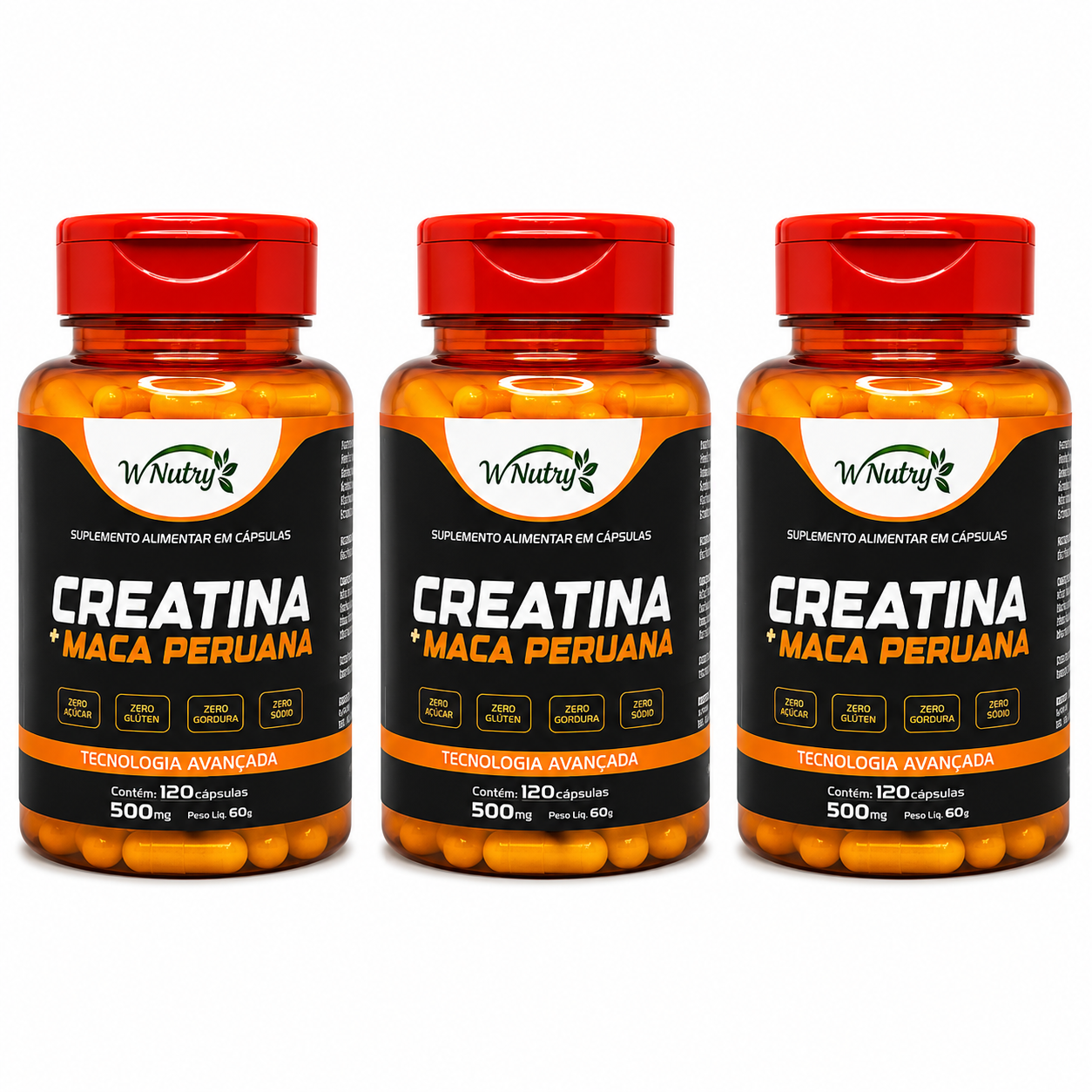3 Suplementos Creatina + Maca Peruana Força Energia