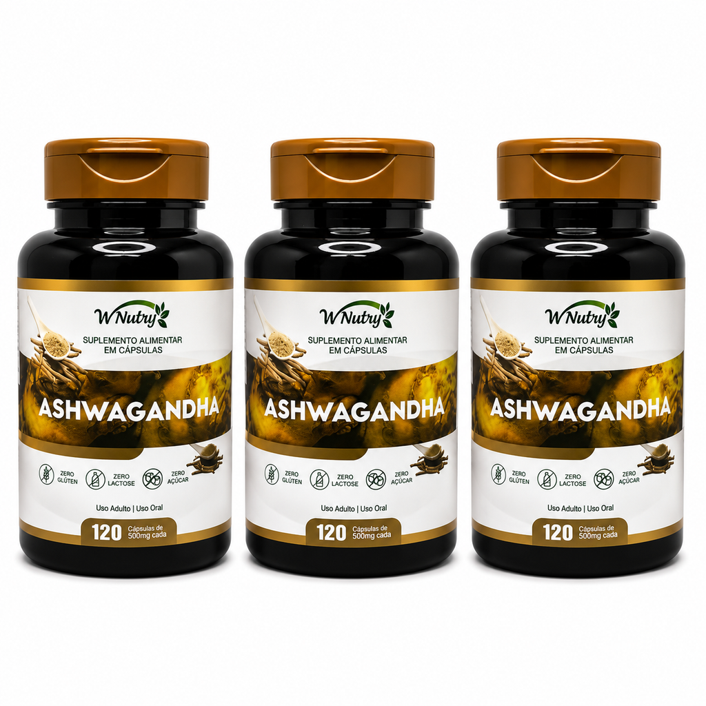 Kit Com 3 Suplementos Ashwagandha Alta Potência 3x120 Caps