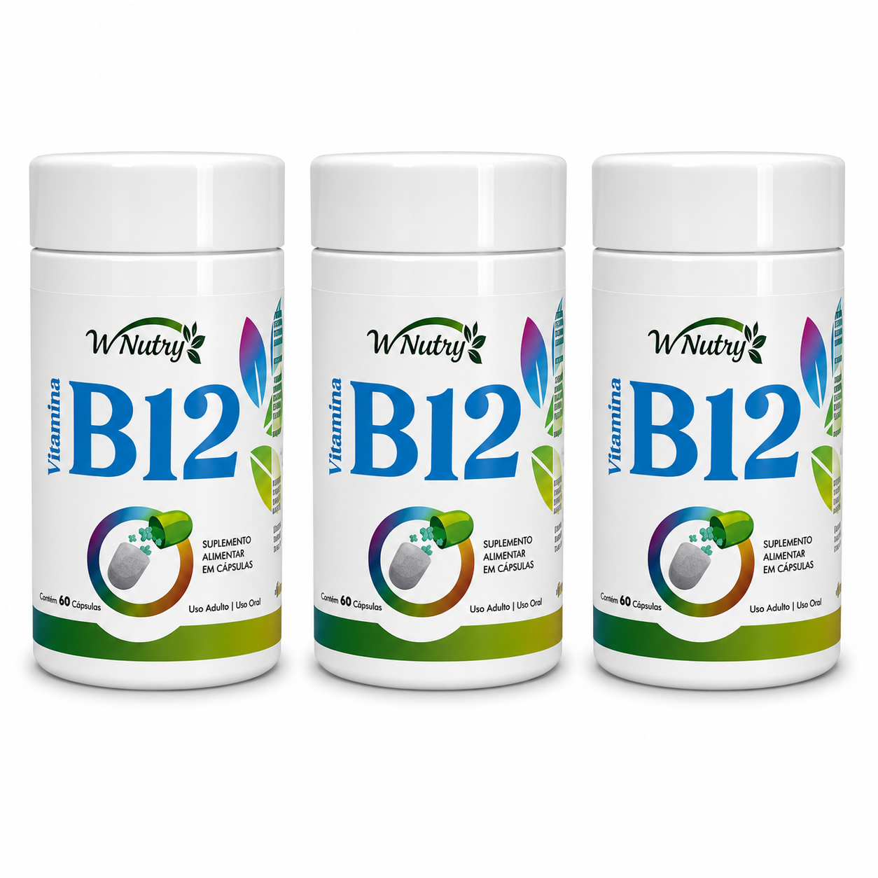 3 Suplementos Vitamina B12 Wnutry 3x60 Cápsulas Alta Potência