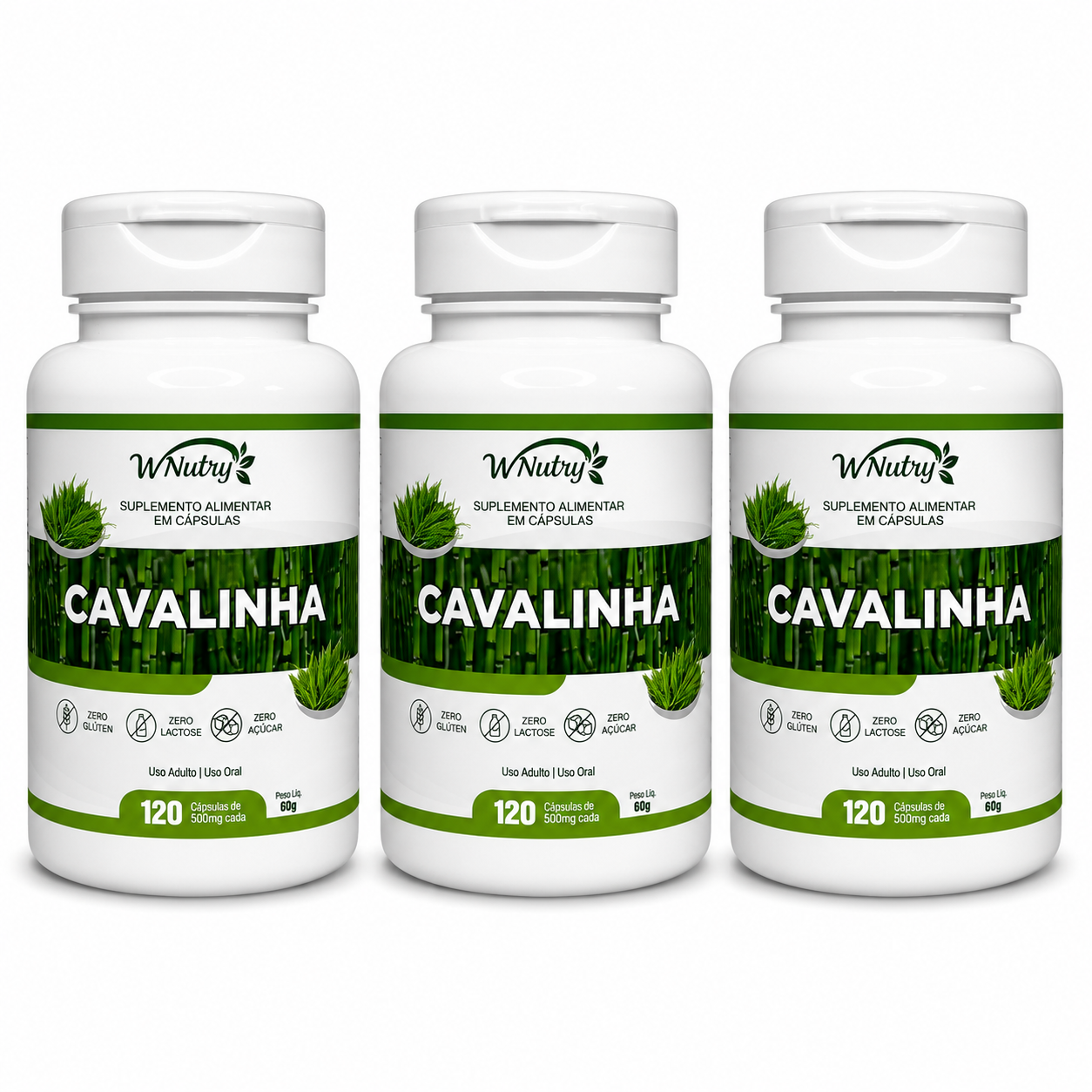 3 Suplementos Cavalinha Wnutry 120 Cápsulas Beleza Pele Cabelo Unhas