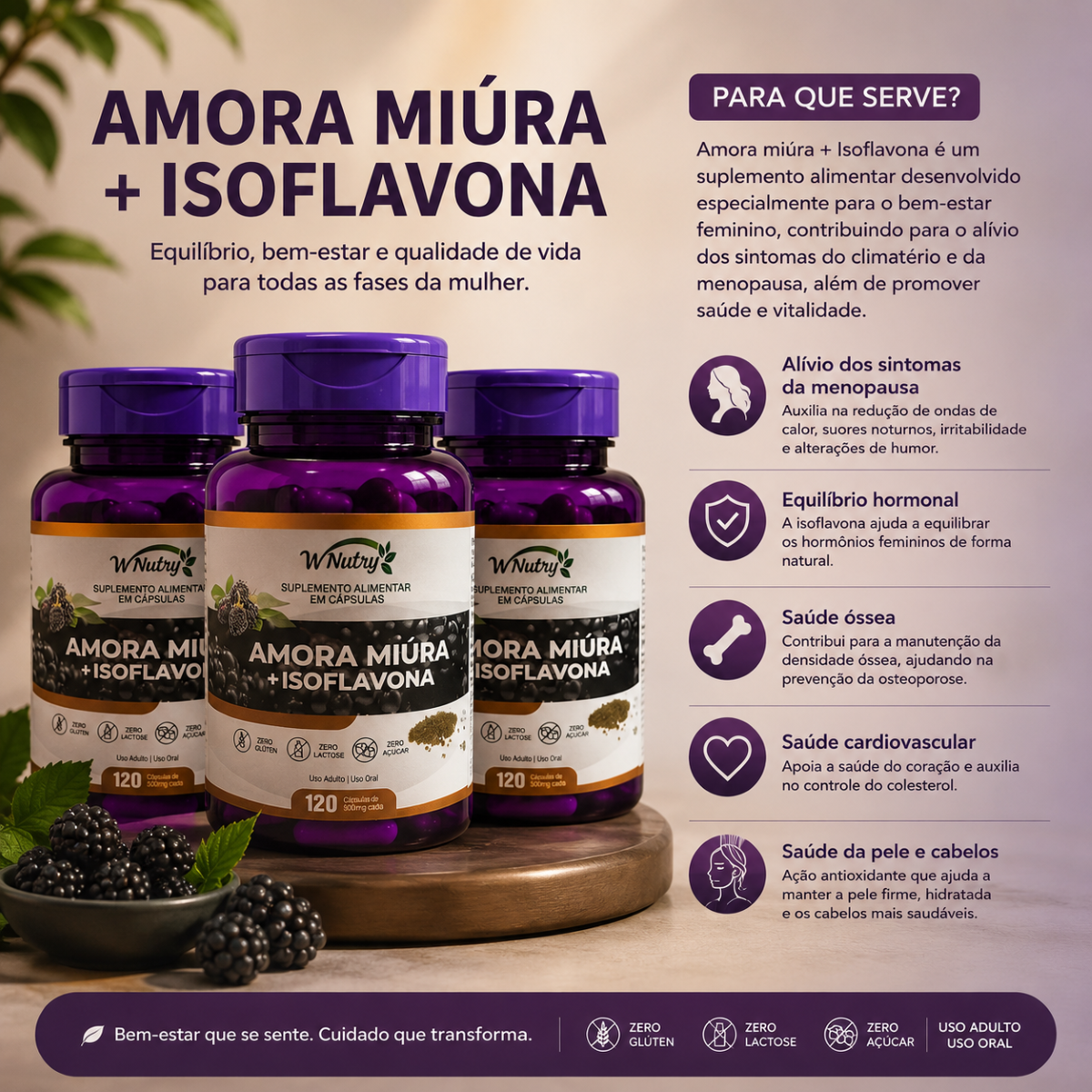 Kit 3 Suplementos Amora Miura + Isoflavona 120 Caps Cada
