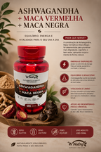 Kit 3 Suplementos Ashwagandha + Maca Negra E Vermelha Mais Energia