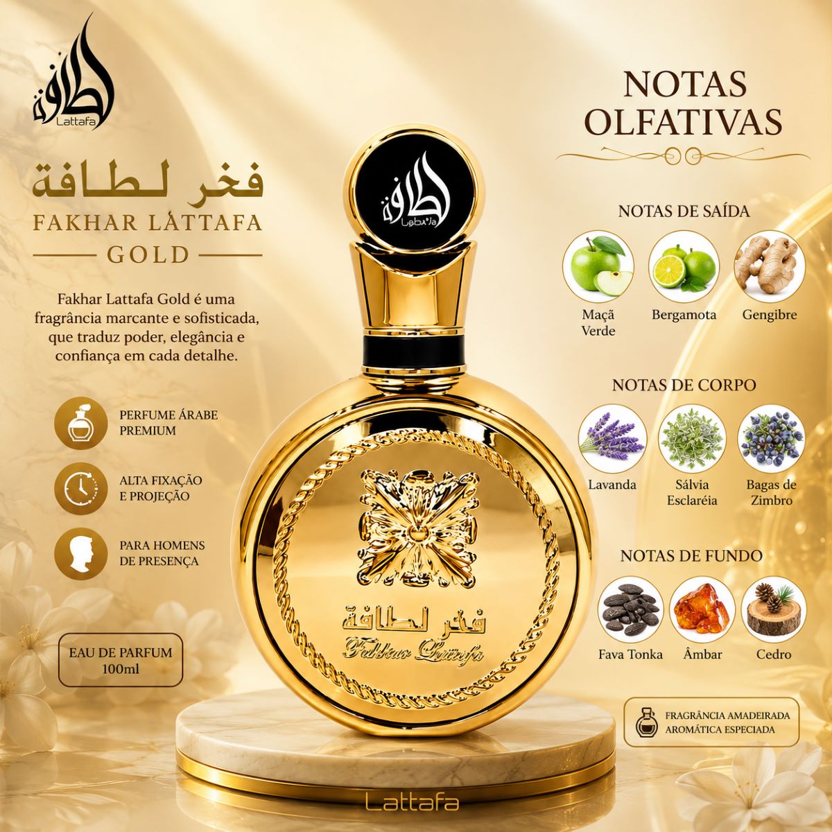 Fakhar Lattafa Gold Eau de Parfum 100ml  Luxuoso