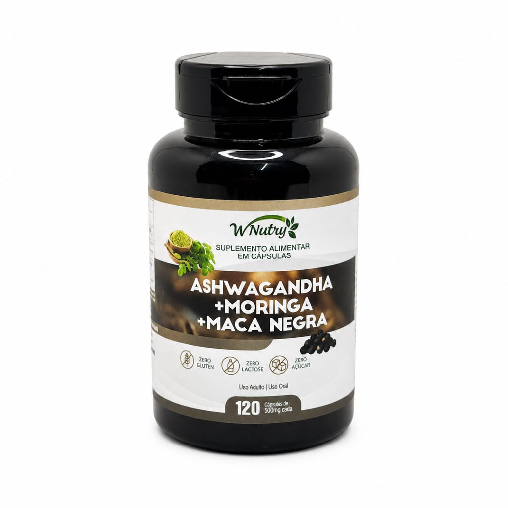 Suplemento Ashwagandha + Moringa + Maca Negra 120Caps Wnutry