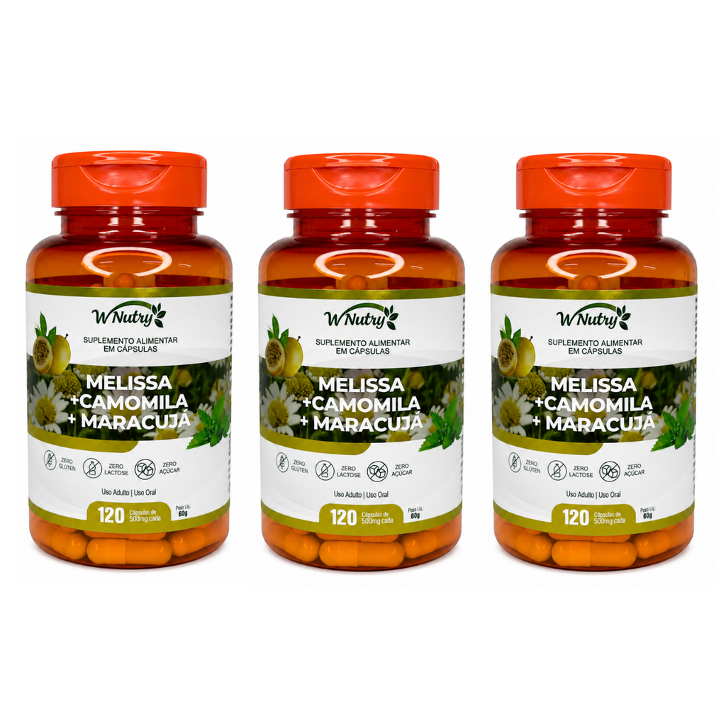 3 Suplementos Melissa Camomila Maracujá Relaxamento Natural