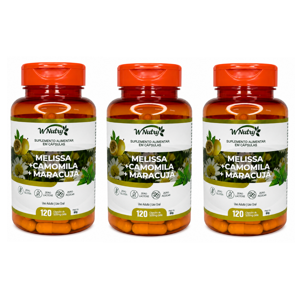3 Suplementos Melissa Camomila Maracujá Relaxamento Natural