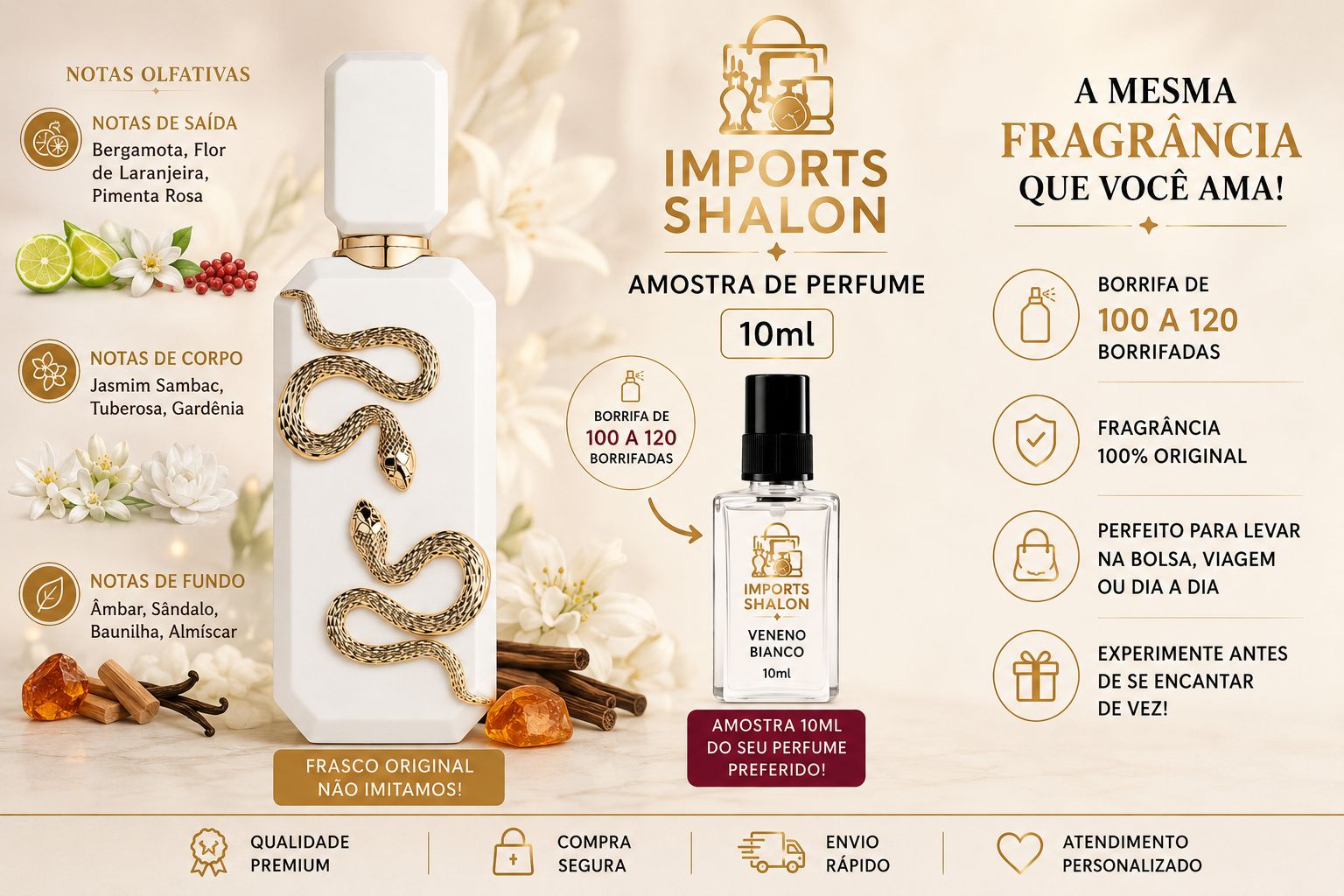 Veneno Bianco 10ml Fragrância Feminina Exclusiva e Envolvente