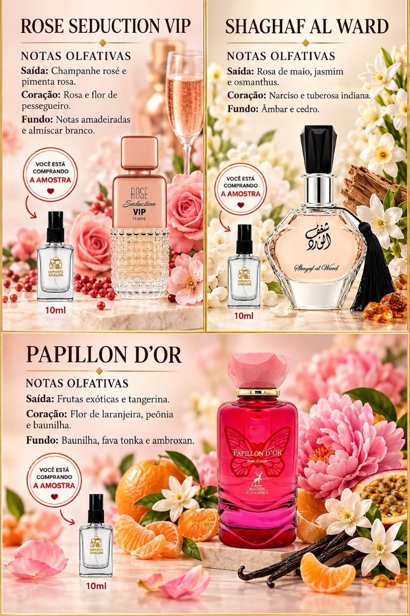 Kit 3 Mini Perfumes 10ml Rose Seduction Shagaf Papillon d'Or