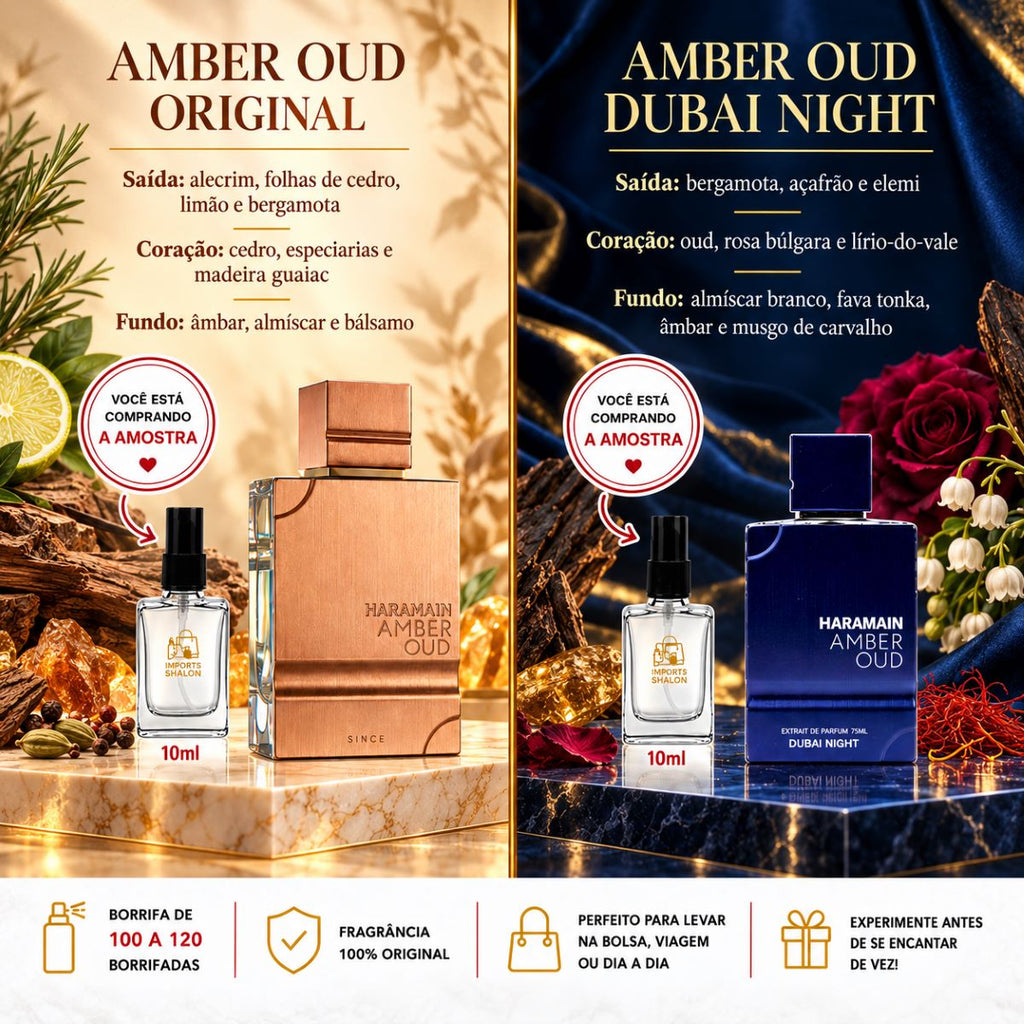 Kit 2 Mini Perfumes Al Haramain Amber Oud e Dubai Night 10ml