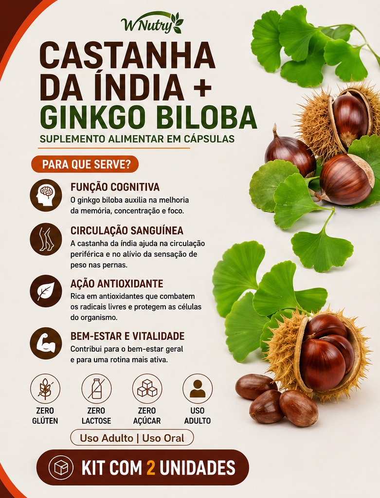 2 SuplementoS Castanha Da Índia + Ginkgo Biloba Circulação Power